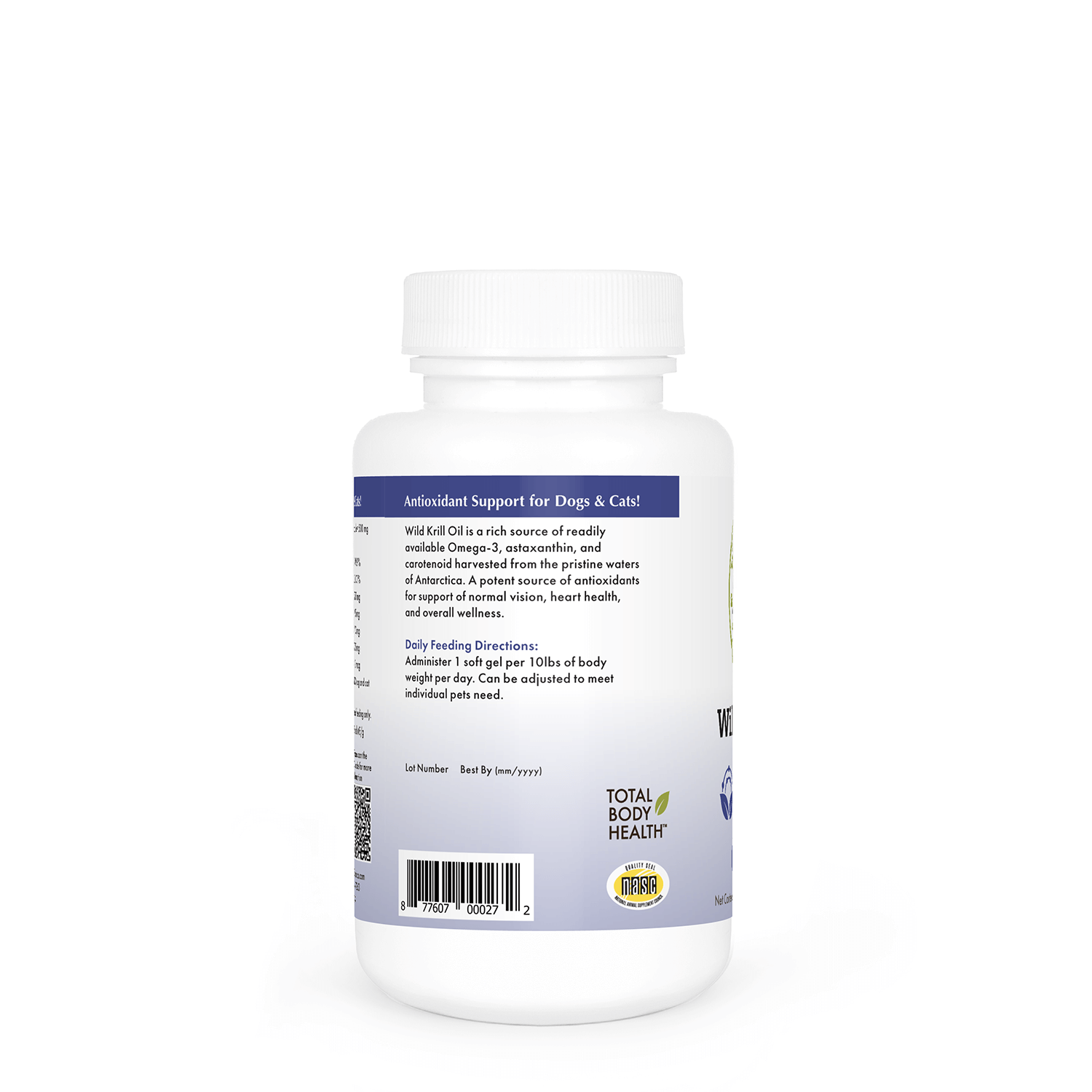 Wholistic Pet Organics Krill Oil Soft Gels 200 count left side label