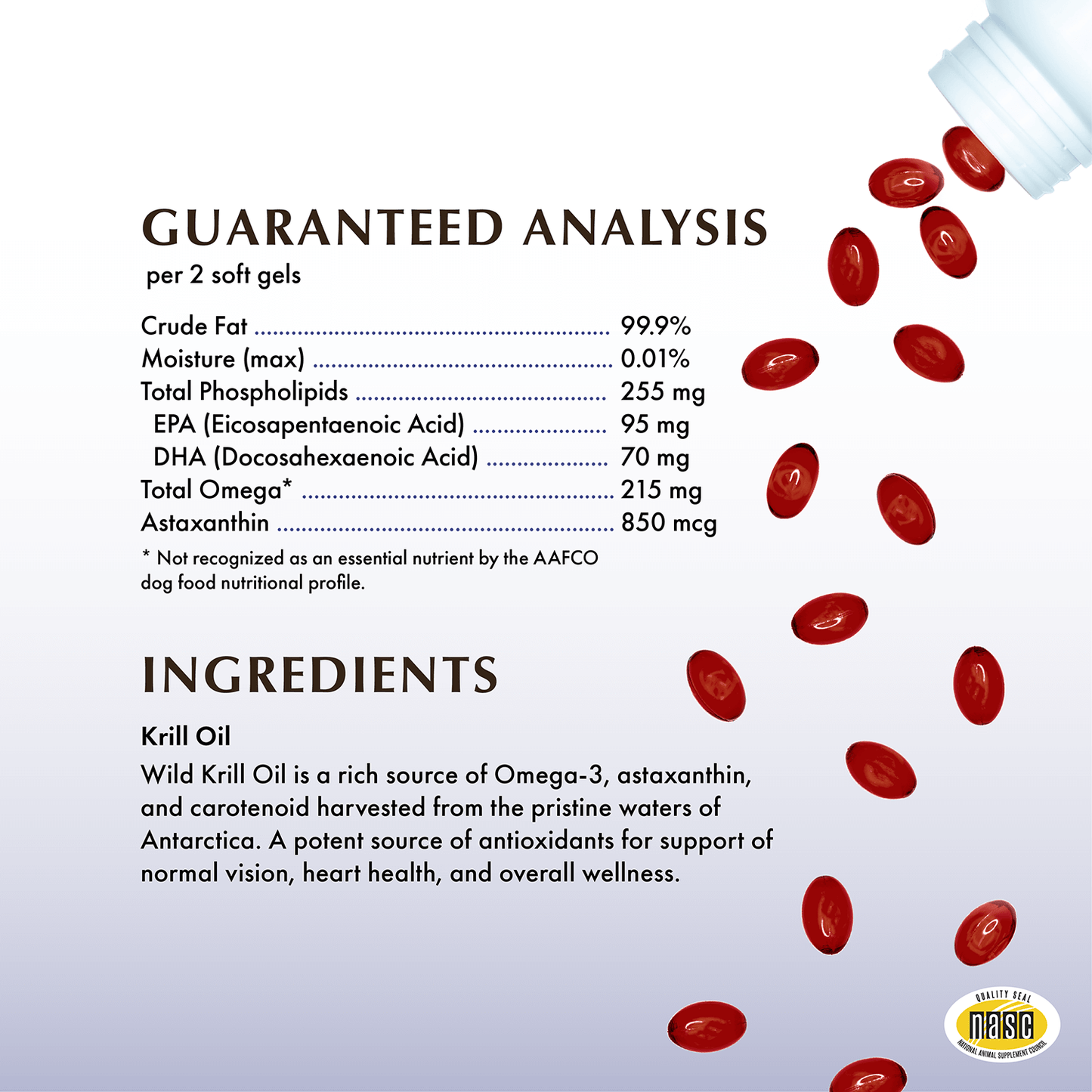 Wholistic Pet Organics Krill Oil Soft Gels guaranteed analysis